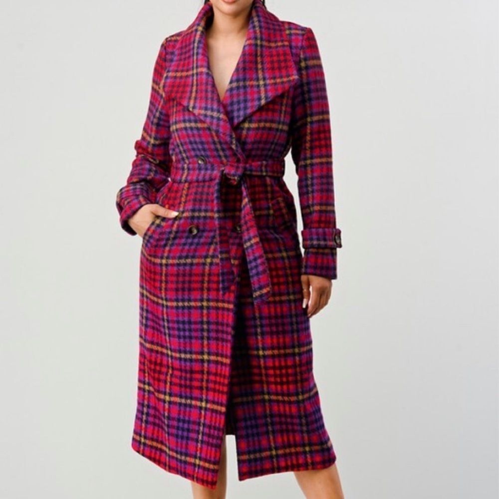 Plaid trench coat